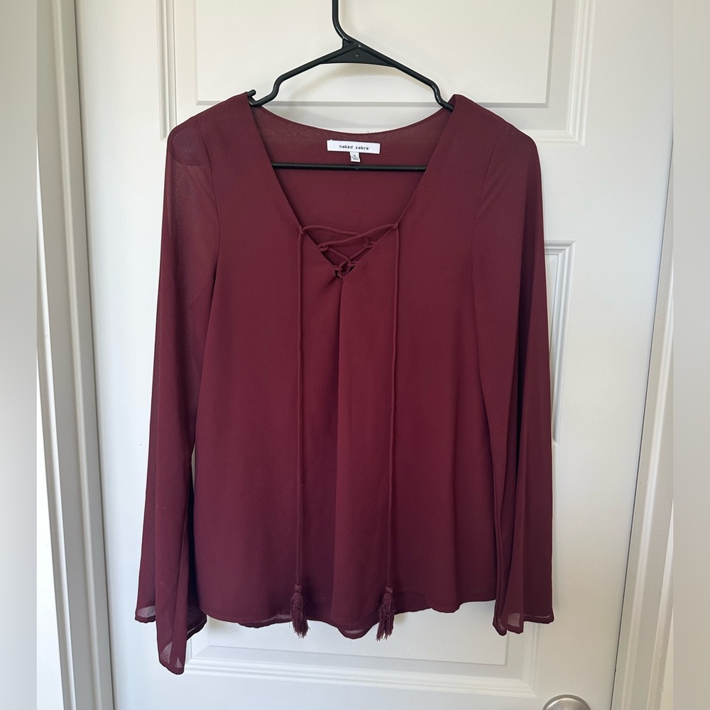 Naked Zebra Maroon Criss Cross Long Sleeve Top